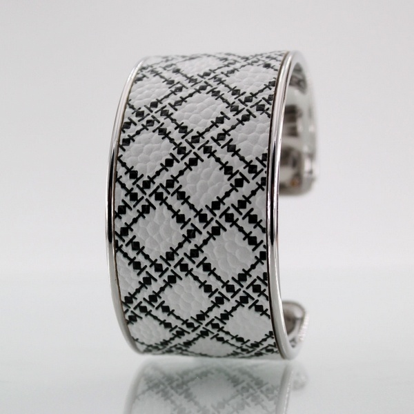 JonKar  LARMADA Multiple Noir sur cuir Rhodiage Argent Jonc XL