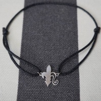 Fleur de Lys Taille 1,6 cm évidé Bracelet sur Cordon en Argent Rhodié