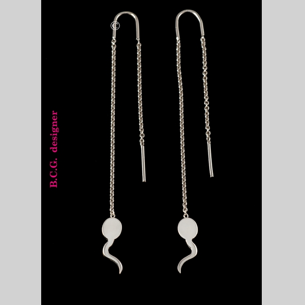 Z°ZO Zig-Zag Boucles d'Oreilles sur Chaine 5 cm  Argent Rhodié